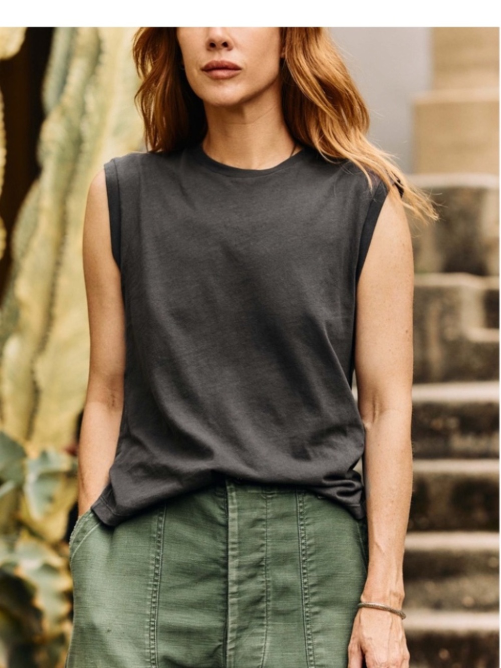 Imogene + Willie Faded Black Cotton Sleeveless Muscle Tee size Large